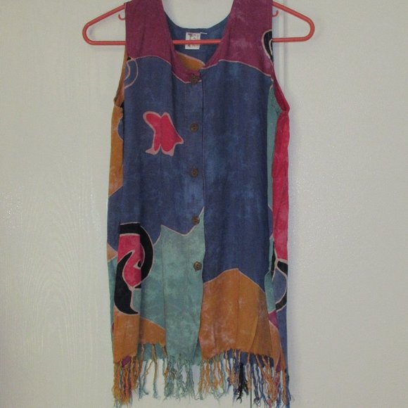 Sleeveless Top Dress Fringe Button Front Small - Picture 1 of 5